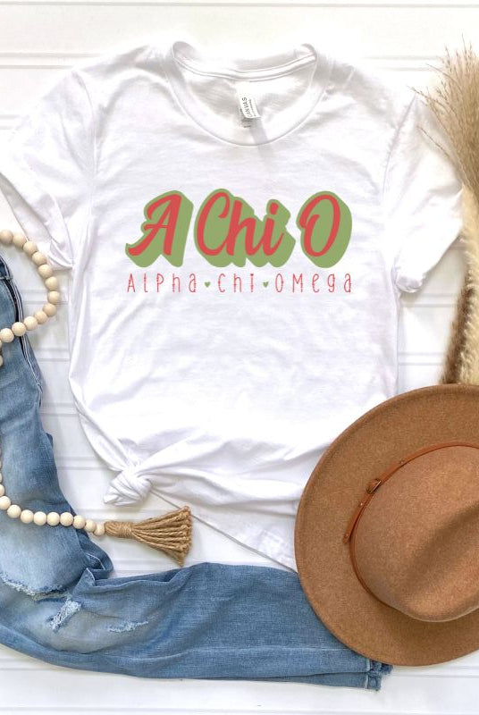 Alpha Chi Omega: A Chi O PNG sublimation digital download design, on a white graphic tee.