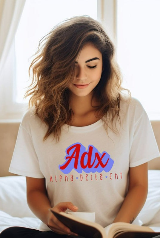 Alpha Delta Chi Adx PNG sublimation digital download design, on a white graphic tee.