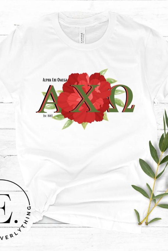 Show your Alpha Chi Omega pride with our downloadable PNG sublimation t-shirt design! Featuring the sorority letters and the iconic red carnation on white shirt. 