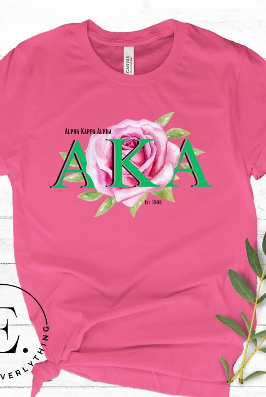 Unleash your Kappa Alpha Kappa sisterhood with our exclusive sublimation t-shirt download. Featuring the sorority's letters and the delicate pink tea rose on a pink shirt. 