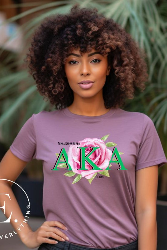 Unleash your Kappa Alpha Kappa sisterhood with our exclusive sublimation t-shirt download. Featuring the sorority's letters and the delicate pink tea rose on a purple shirt. 