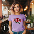 Elevate your Alpha Omicron Pi sisterhood with our premium sublimation t-shirt download. Featuring the sorority's letters and the timeless red rosa, their symbolic flower on a purple shirt. 