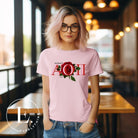 Elevate your Alpha Omicron Pi sisterhood with our premium sublimation t-shirt download. Featuring the sorority's letters and the timeless red rosa, their symbolic flower on a pink shirt. 