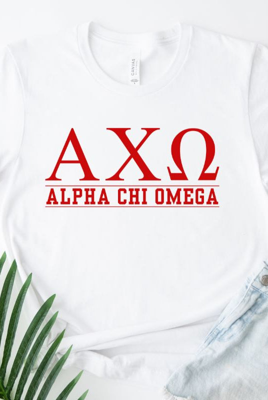 Chic Alpha Chi Omega graphic tee - a must-have for sorority shirts, combining style and sisterhood pride. White Graphic Tee