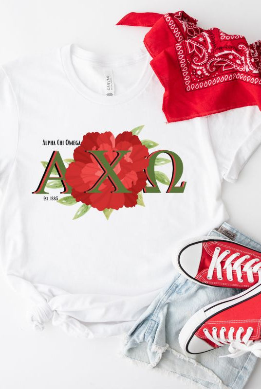 Alpha Chi Omega Sorority Flower PNG Sublimation Design on a white graphic tee
