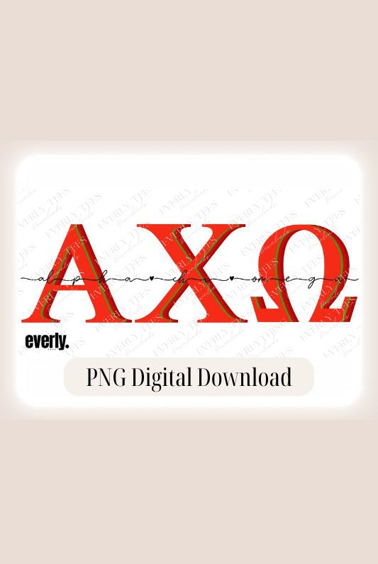 Alpha Chi Omega Sorority Letter PNG Sublimation Digital Download Design, Watermark image. 