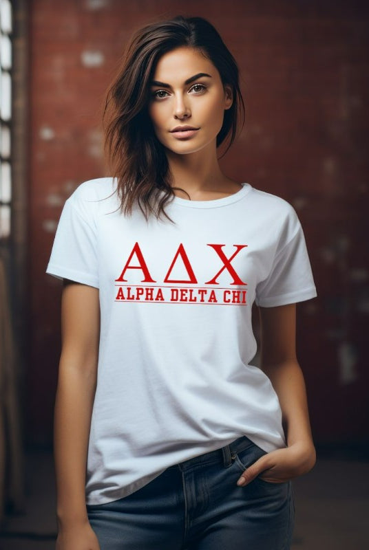 Alpha Delta Chi Sorority Letters College PNG sublimation digital download design, on a white graphic tee.