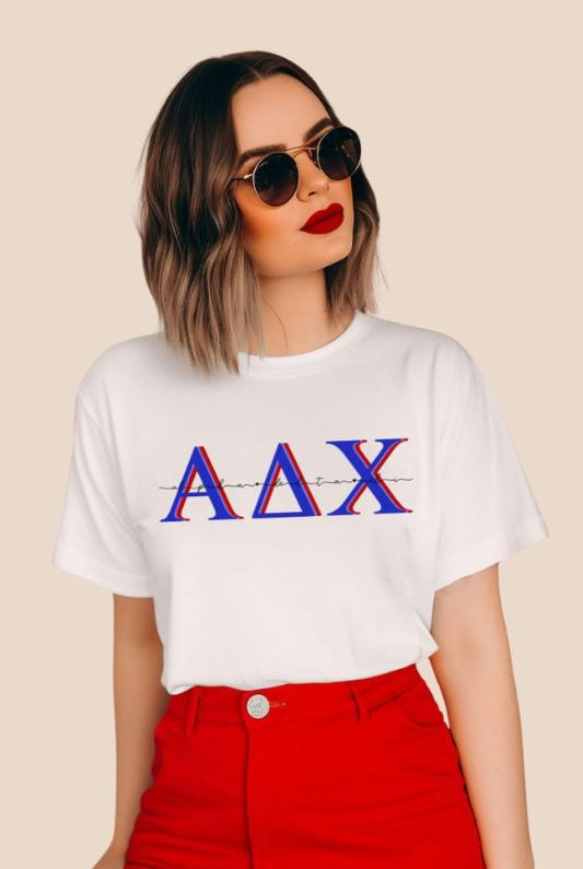 Alpha Delta Chi Sorority Letter PNG sublimation digital download design, on a white graphic tee
