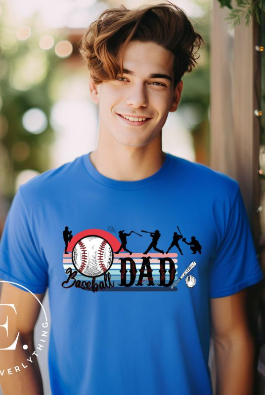 Show your pride as a Baseball Dad with our exclusive PNG sublimation download file. Create personalized apparel and accessories that celebrate your role. An example on a blue shirt. 