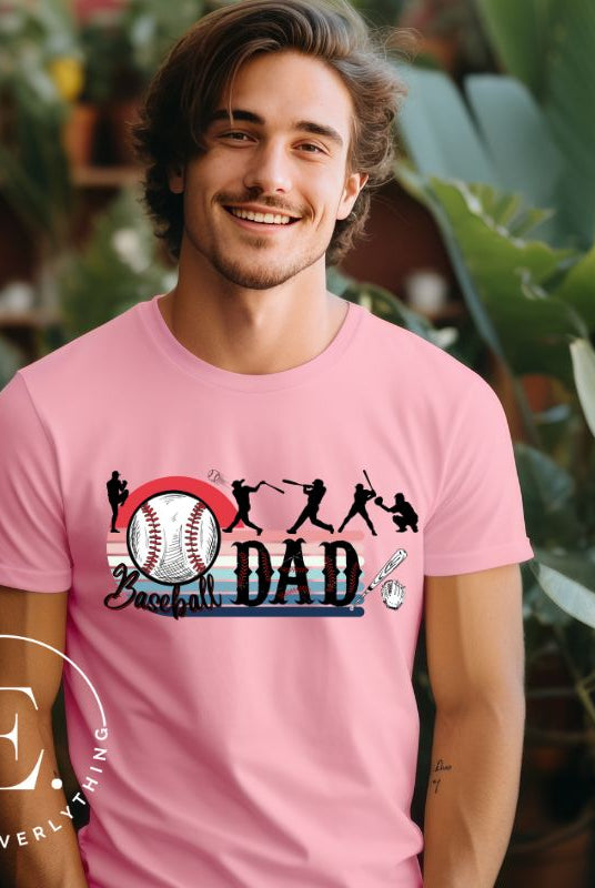 Show your pride as a Baseball Dad with our exclusive PNG sublimation download file. Create personalized apparel and accessories that celebrate your role. An example on a pink shirt. 