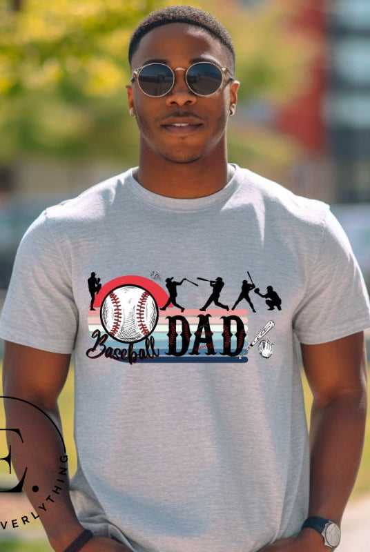 Show your pride as a Baseball Dad with our exclusive PNG sublimation download file. Create personalized apparel and accessories that celebrate your role. An example on a grey shirt. 