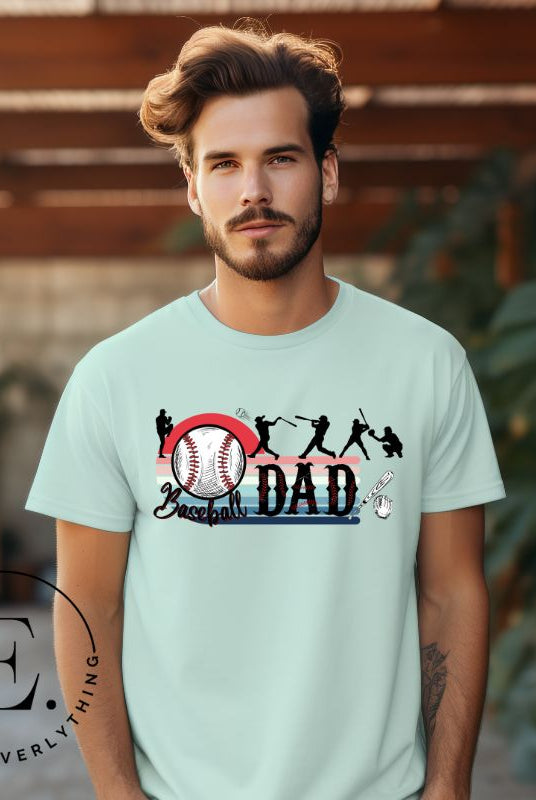 Show your pride as a Baseball Dad with our exclusive PNG sublimation download file. Create personalized apparel and accessories that celebrate your role. An example on a mint shirt. 