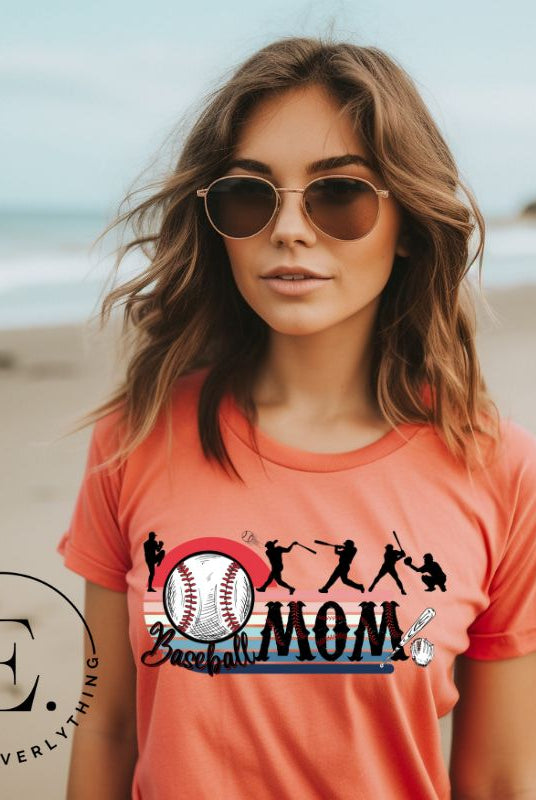 Step back in time with our retro-inspired PNG sublimation download for a baseball mom shirt. This vintage design exudes nostalgia and celebrates the timeless spirit of baseball. An example on a peach shirt. 