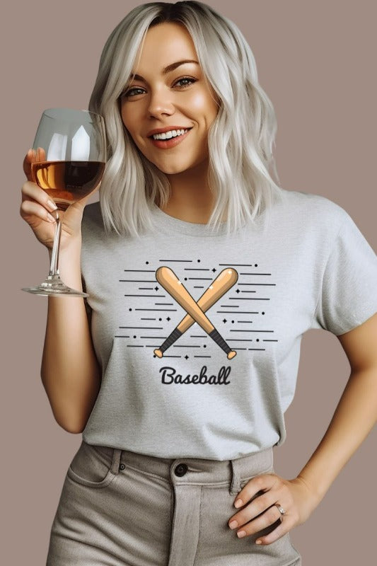 Baseball with Crossed Bats PNG Sublimation Design on a grey graphic tee