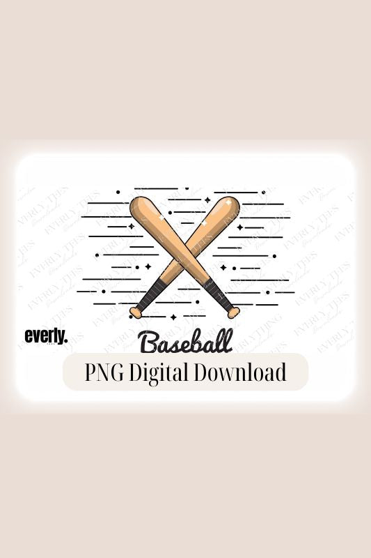 Baseball with Crossed Bats PNG Sublimation Design watermark image