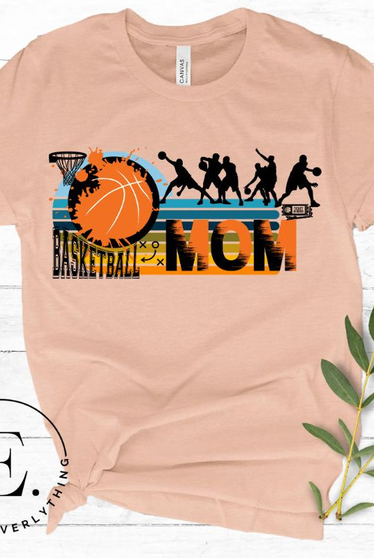 Elevate your basketball mom style with our PNG sublimation download. Create a personalized basketball mom shirt that showcases your unwavering support. PNG example on a peach shirt. 