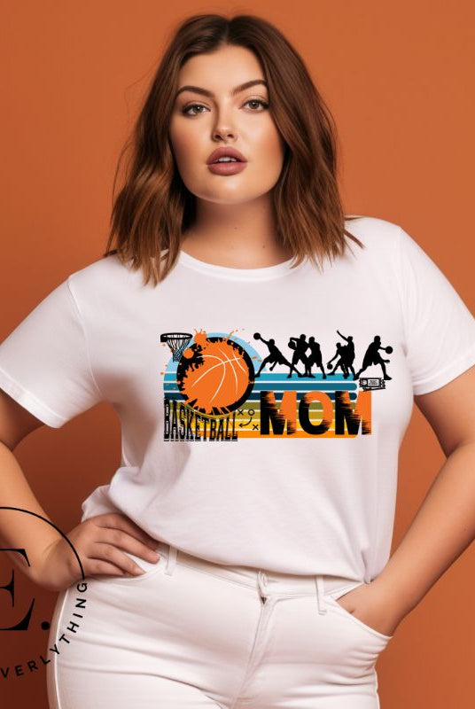 Show off your pride and support for your basketball-playing child with our trendy basketball mom shirt. Designed with love, this shirt is perfect for cheering on your little baller. Stay comfortable and stylish while showcasing your team spirit. Get yours today and rock the sidelines like a proud basketball mom. on a white shirt. 