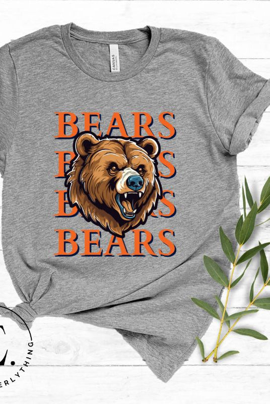Roar into the game day spirit with our Bella Canvas 3001 unisex graphic tee! Unleash your love for the Chicago Bears with our exclusive design featuring a fierce bear illustration and the spirited mantra "Bears Bears Bears Bears" on a grey shirt. 
