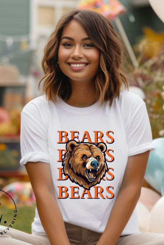Roar into the game day spirit with our Bella Canvas 3001 unisex graphic tee! Unleash your love for the Chicago Bears with our exclusive design featuring a fierce bear illustration and the spirited mantra "Bears Bears Bears Bears" on a white shirt. 