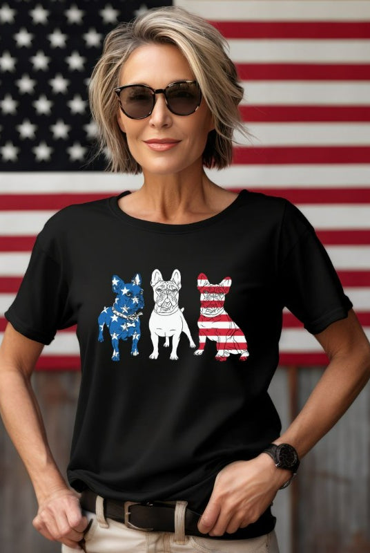 USA Boston Terriers PNG sublimation digital download design, on a black graphic tee.