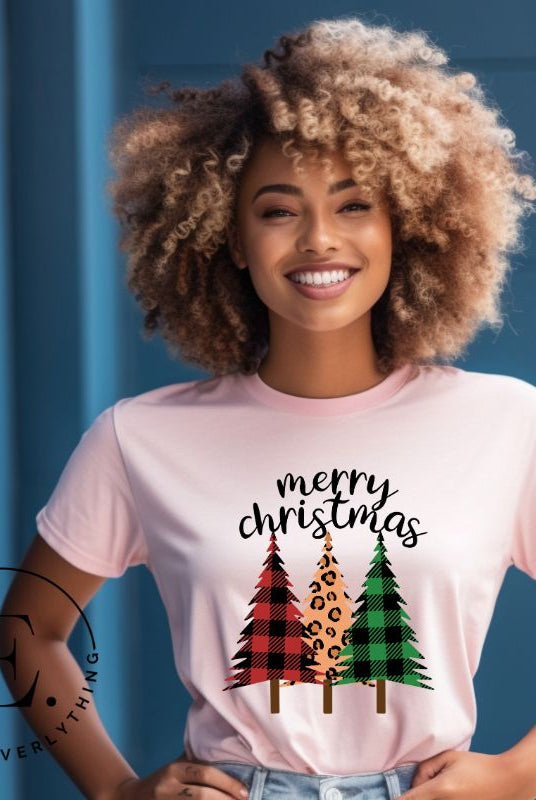 Get ready to unleash your wild side this Christmas with our unique shirt. This design is a bold and playful take on the holiday season, featuring three Christmas trees adorned with fierce cheetah print on a pink shirt. 