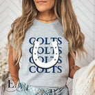 Horseshoe luck meets game day charm! Elevate your Colts pride with our Bella Canvas 3001 unisex tee featuring the spirited mantra "Colts Colts Colts Colts Colts" and a horseshoe illustration on a grey shirt. 