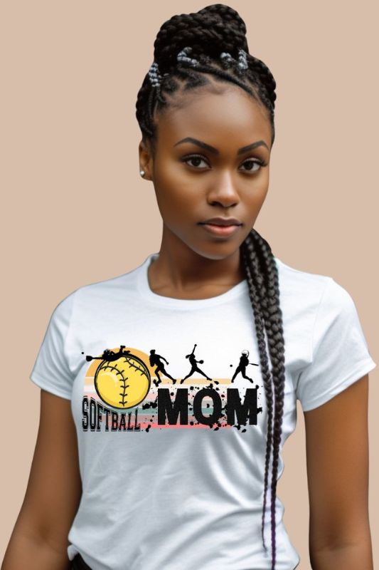 Softball Mom PNG Sublimation Digital Download, on a white graphic tee. 