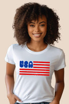 USA Flag PNG sublimation digital download design, on a white graphic tee. 