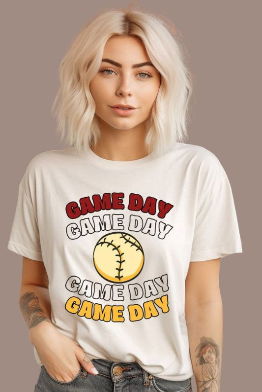 Softball game day on a white graphic tee
