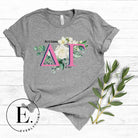 Display your Delta Gamma pride with our sorority t-shirt design! Featuring the sorority letters and the exquisite cream rose on a grey shirt. 