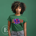 Elevate your Delta Sigma Theta spirit with our exclusive sublimation t-shirt design. The design features the sorority's letters and the beautiful African violet on a green shirt. 