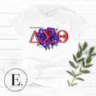 Elevate your Delta Sigma Theta spirit with our exclusive sublimation t-shirt design. The design features the sorority's letters and the beautiful African violet on a white shirt. 