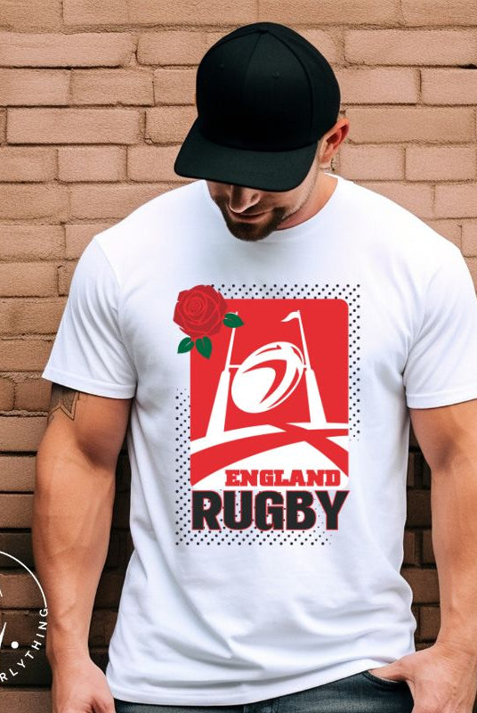 Introducing our England Rugby Graphic T-Shirt – the ultimate expression of style, passion, and support for the English rugby team on a this white shirt. 