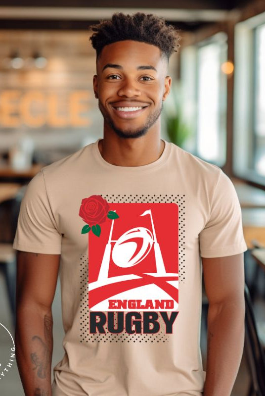 Introducing our England Rugby Graphic T-Shirt – the ultimate expression of style, passion, and support for the English rugby team on this sand shirt.
