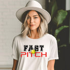 Fast pitch softball PNG sublimation digital download design, on a white graphic tee.