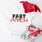 Fast pitch softball PNG sublimation digital download design, on a white graphic tee.