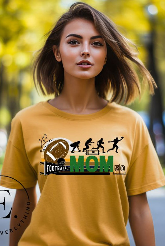 Gear up for game day with our fashionable football mom shirt. Designed for proud moms cheering on their gridiron stars, this shirt is a winning combination of style and comfort. Show off your team spirit and support with pride on a yellow shirt. 