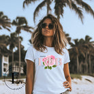 Unleash your Gamma Phi Beta pride with our premium sublimation t-shirt download. Showcasing the sorority's letters and the vibrant pink carnation on a white shirt. 