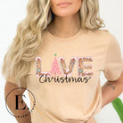 Add a touch of whimsy to your holiday wardrobe with our downloadable Christmas PNG sublimation t-shirt design! The word 'love' is spelled out in adorable gingerbread letters, evoking the warmth and sweetness of Christmas season on a tan shirt. 