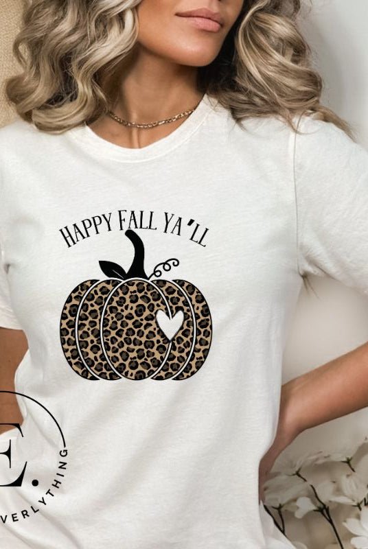 Get ready for fall with our adorable cheetah pumpkin shirt. Featuring a charming design of a cheetah pumpkin with a heart, it's the perfect blend of style and seasonal spirit. Spread the autumn cheer with the saying 'Happy Fall Ya'll' and embrace the coziness of the season on a white shirt. 