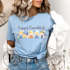 Get ready for Hanukkah with our charming gnome PNG sublimation design! This downloadable artwork features cheerful gnomes celebrating Hanukkah, on a blue shirt. 