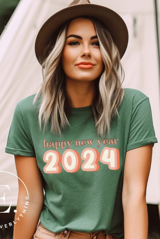 Welcome 2024 in style with our exclusive Happy New Year shirt design! Featuring vibrant graphics and festive typography, this high- quality on a green shirt. 