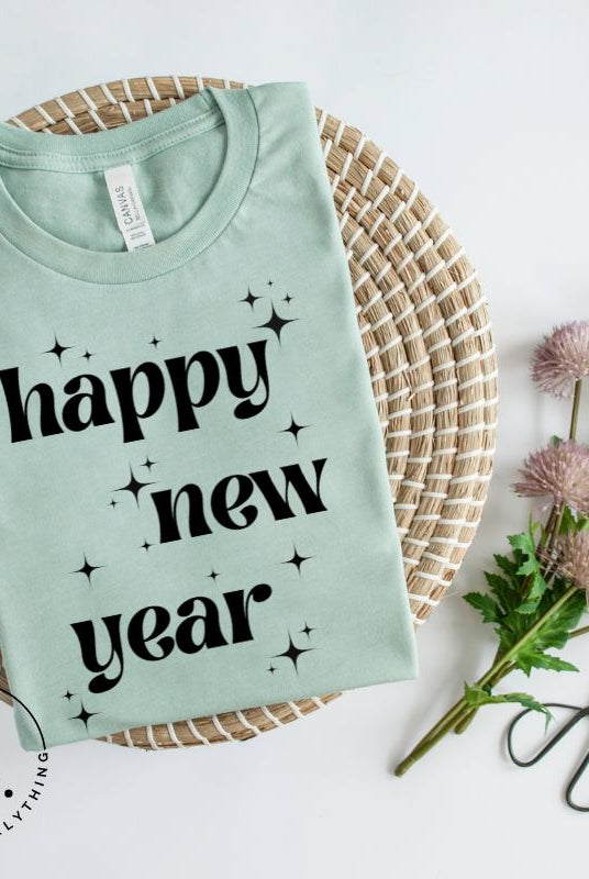 Ring in the New Year with our stunning Happy New Year shirt featuring captivating modern star designs on a mint shirt.