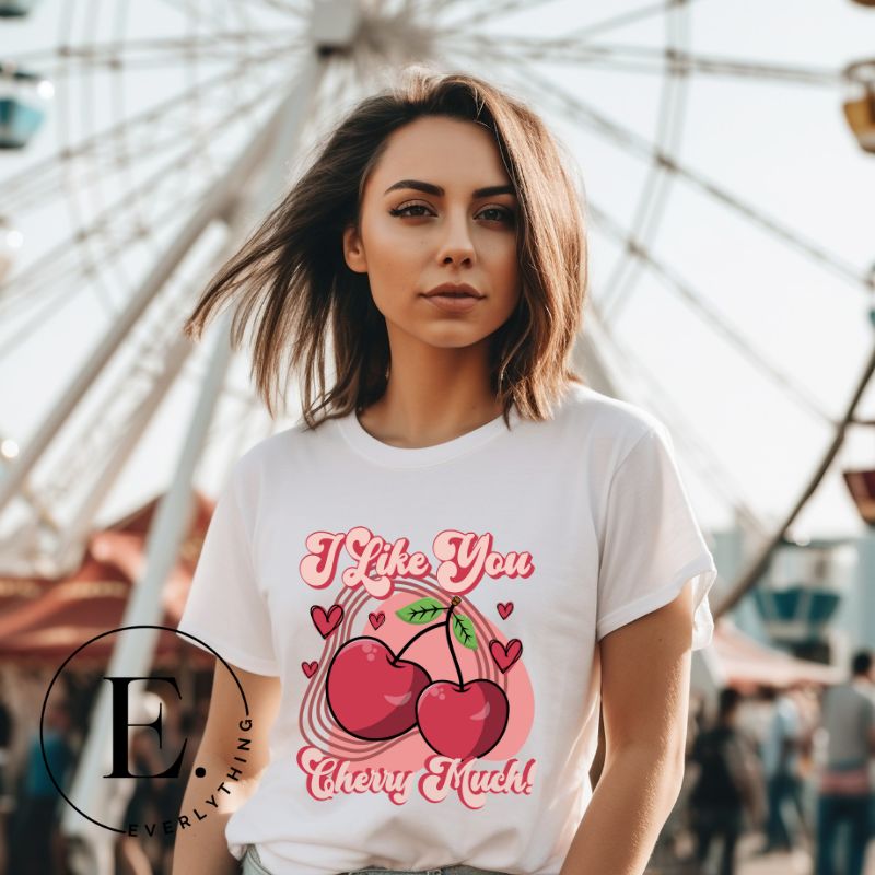 Express your affection with our charming Valentine's Day shirt! Featuring adorable cherries and the sweet message " I Love You Cherry Much," on a white shirt. 