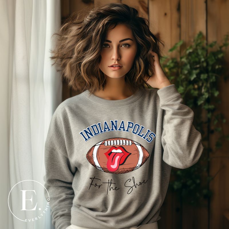 Show your Colts pride with our premium "For The Shoe" on a grey sweatshirt. 