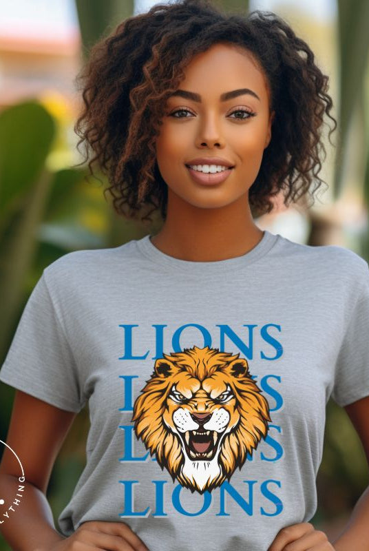 Roar in style with our Bella Canvas 3001 unisex graphic t-shirt featuring the "Lions Lions Lions Lions" design! Show your support for the Detroit Lions NFL football team with this bold grey tee.