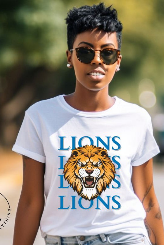 Roar in style with our Bella Canvas 3001 unisex graphic t-shirt featuring the "Lions Lions Lions Lions" design! Show your support for the Detroit Lions NFL football team with this bold  white tee.