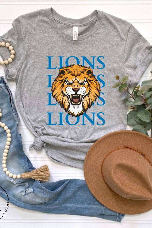 Roar in style with our Bella Canvas 3001 unisex graphic t-shirt featuring the "Lions Lions Lions Lions" design! Show your support for the Detroit Lions NFL football team with this bold grey tee.