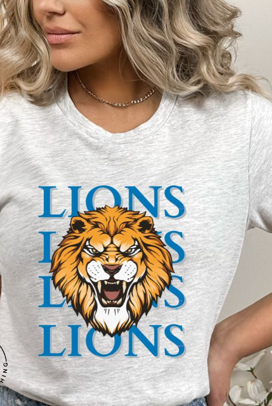 Roar in style with our Bella Canvas 3001 unisex graphic t-shirt featuring the "Lions Lions Lions Lions" design! Show your support for the Detroit Lions NFL football team with this bold  grey shirt. 