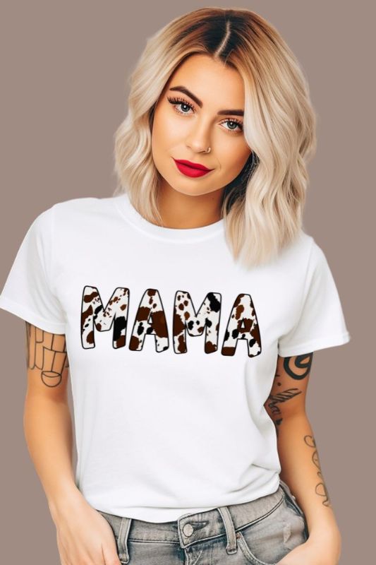 White Mama Cow Print Graphic Tee - Mama Shirts, Mom Shirts | Graphic Tees, White Graphic Tees